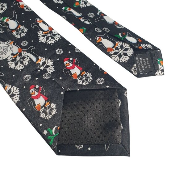 Yule Tie Greetings Christmas Penguin Snowflake Winter Holiday Necktie Gift Work - Picture 5 of 5